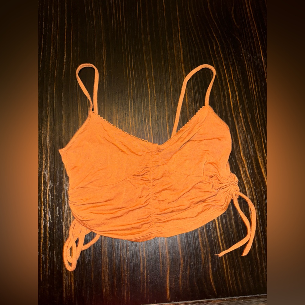 PacSun Orange Ruched Tie Front Crop Camisole